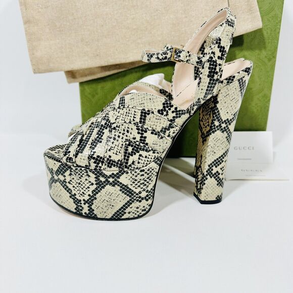 Gucci Keyla 40/ US 10 Platform Sandal Python Print Leather Beige Avana NIB - Picture 8 of 12